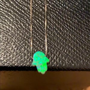 14k Fire Opal Hamsa Hand 14k WG necklace
